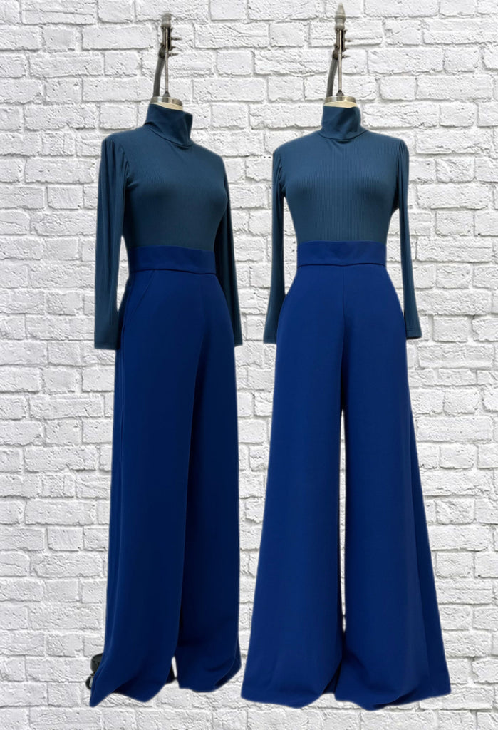 Ivy Pants in beautiful cobalt blue with a high waist, back zipper closure, front slash pockets, wide legs.