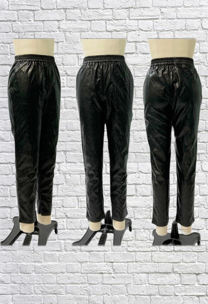 Faux Leather Cargo Pant - Black