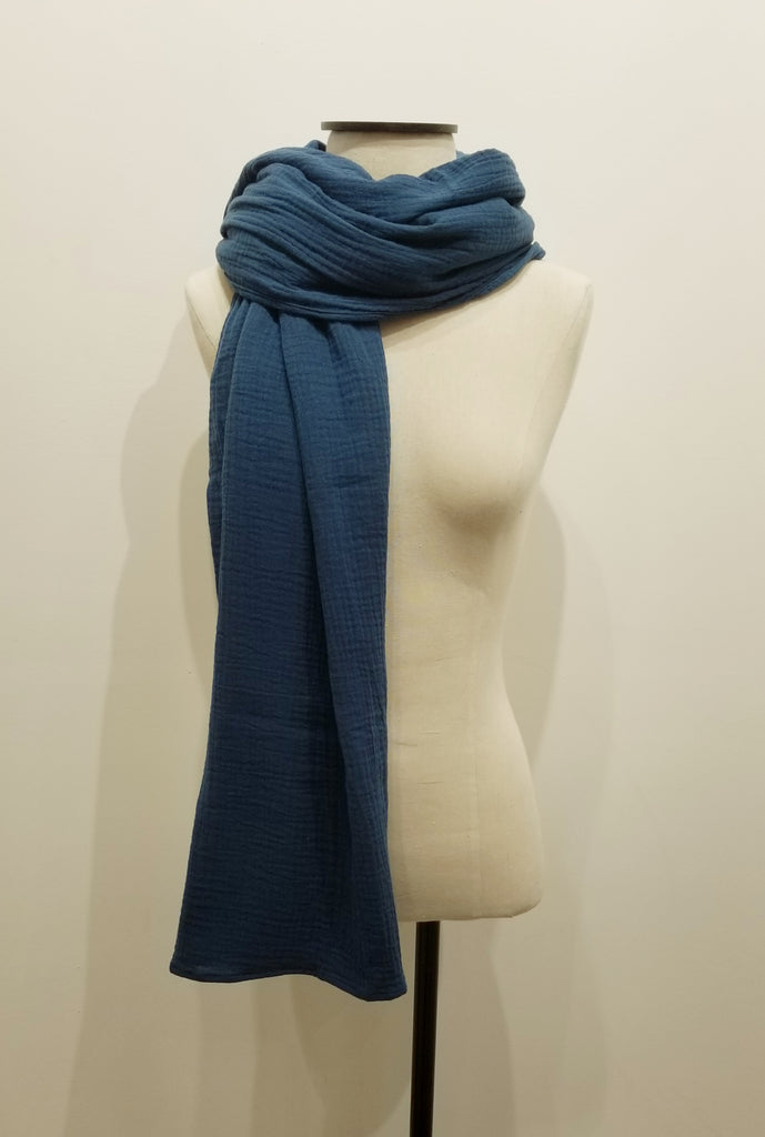 Blanket Scarf - Blue Cotton Gauze