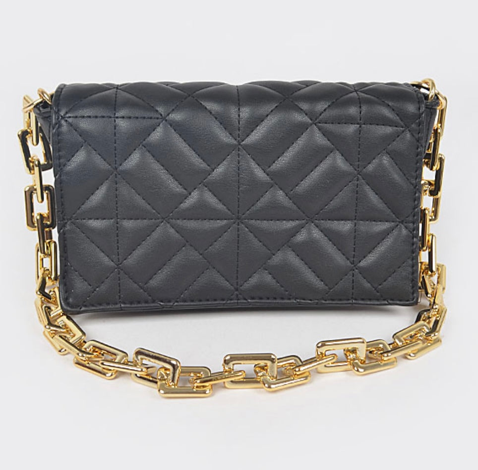 Handbag - Quilted Black Faux Leather