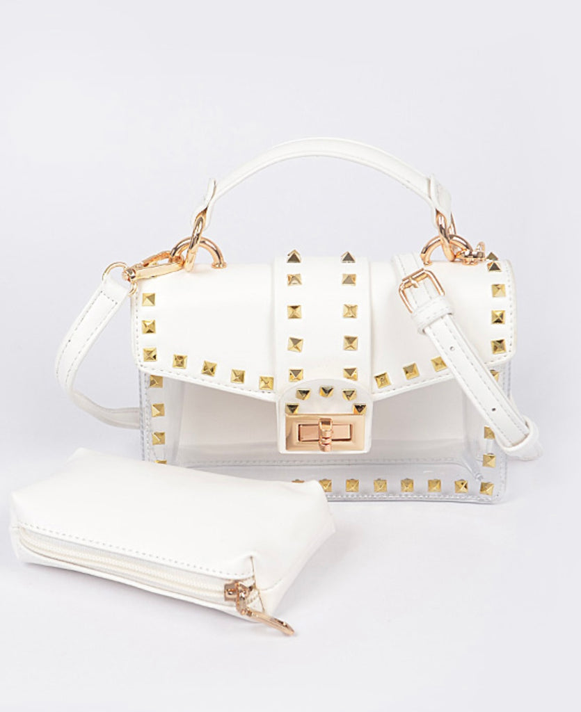 Handbag - Clear Studded White