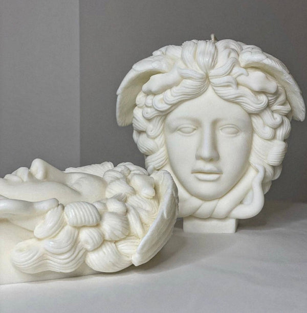 Medusa soy wax candle with a flat back and slow burning wick.