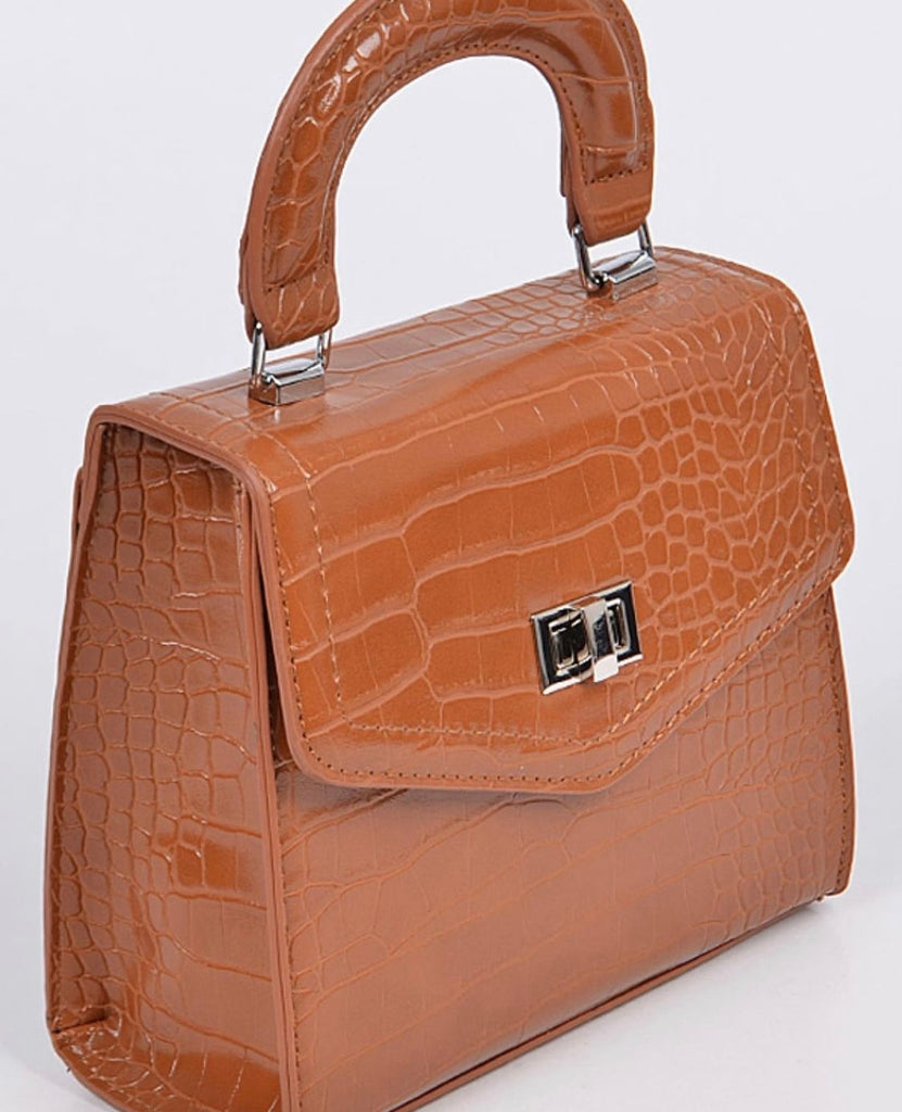 Handbag - Faux Croc Caramel
